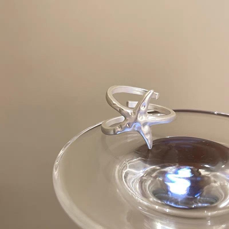 2Pcs/Set Sweet Starfish Blue Zircon Open Rings For Women Girls Ocean Style Simple Star Finger Ring Aesthetic Jewelry Y2K