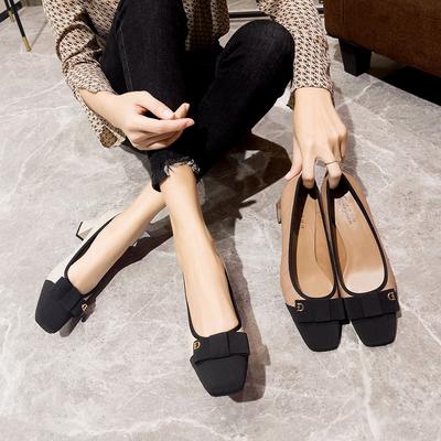 Thick Heels and High Heels Are Not Tired of Feet. New Versatile Shoes, Retro Color Matching Women's Shoes, Square Head, Medium Heel Single Shoes.