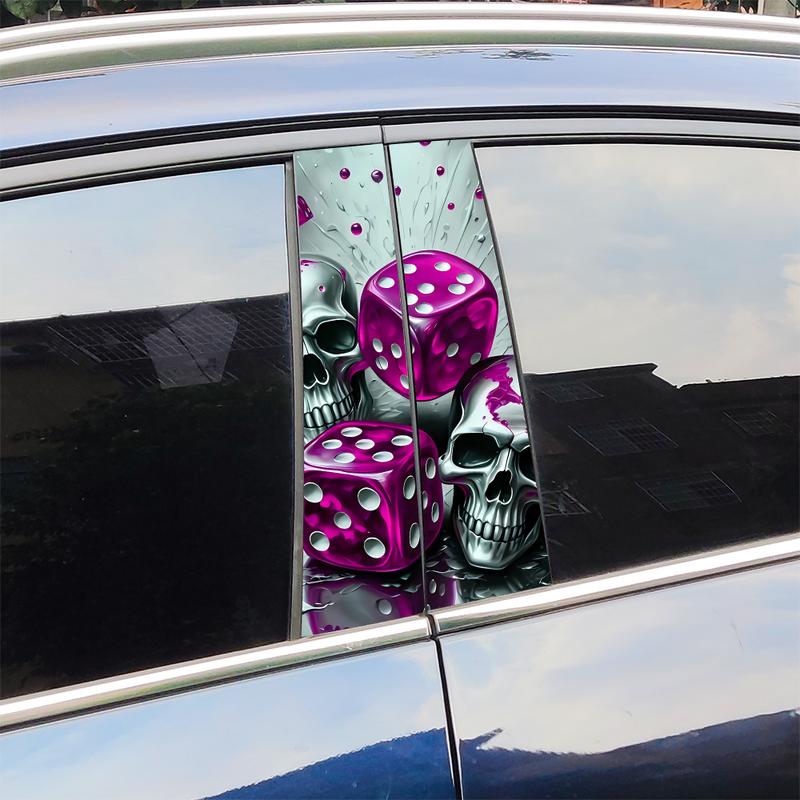 Dice Skull Car Sticker Auto B Pillar Waterproof Sunscreen Center Column Decor Cover Scratches Car Doors Pillar Decal Accessories