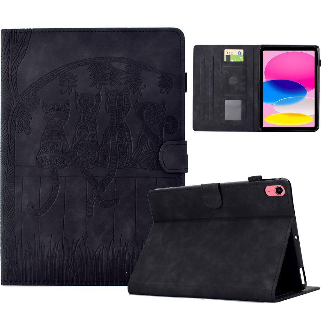 For iPad (2025)/10.9 (2022) Case Cats Imprinted PU Leather Card Slots Tablet Cover