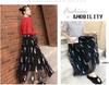 Women's High Waist Black Mesh A-line Midi Tulle Skirt