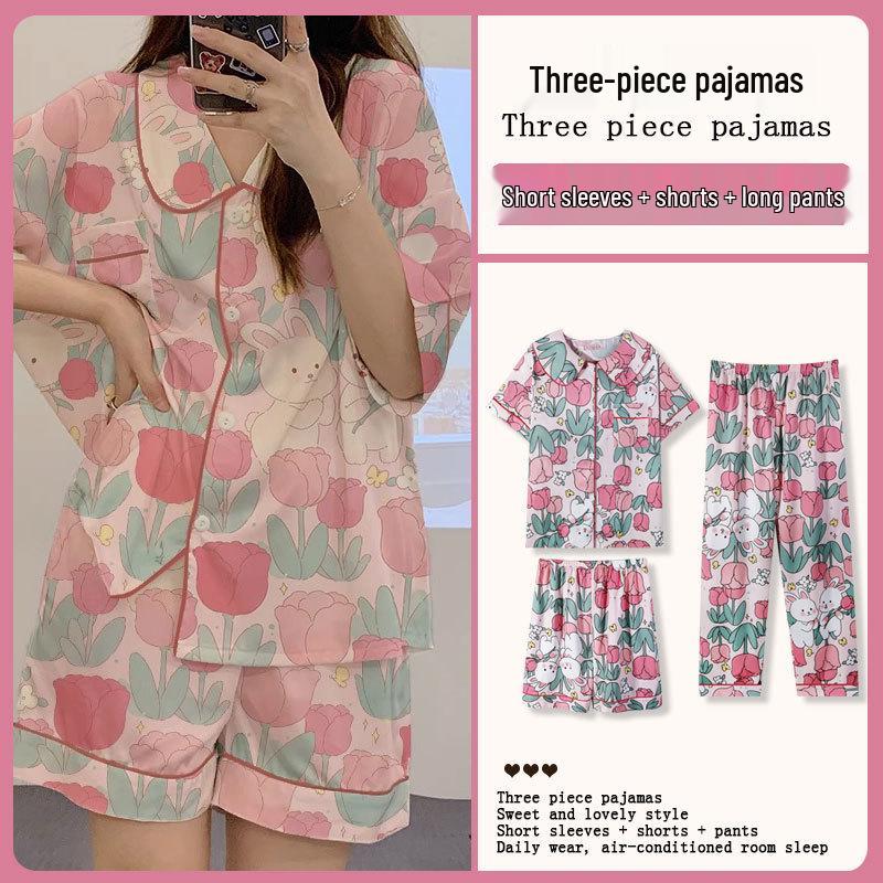 Summer Fashion Pajamas: Women's Short Sleeve Three-Piece Set with Cartoon Pacha Dog Design, Suitable for Home or Outdoors