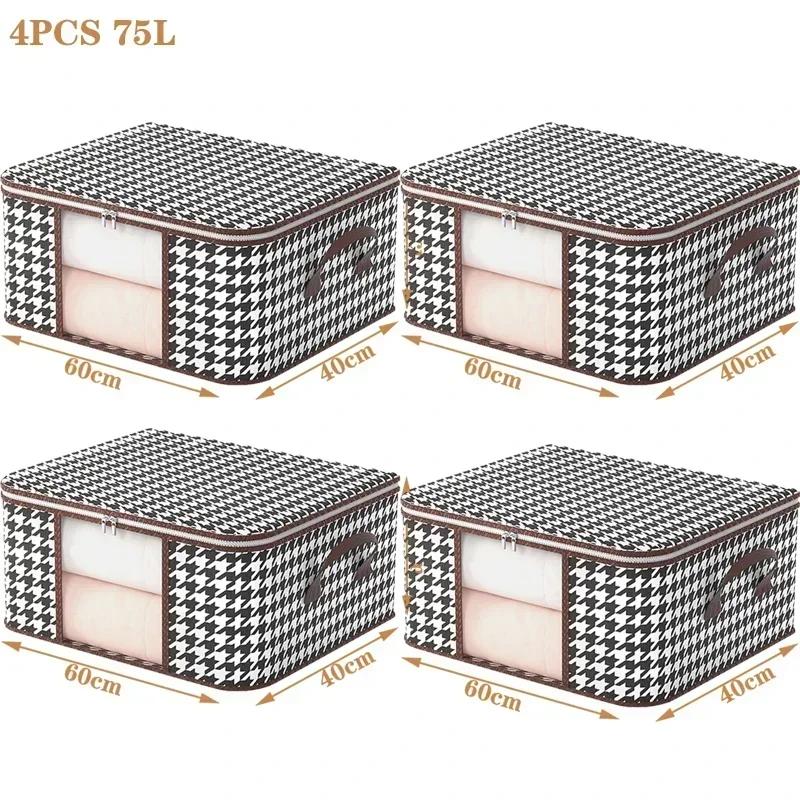 Visible Large Capacity Storage Box Portable Household Clothes Organizer With Handles Foldable Dustproof Quilt Zipper Container