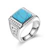 Vintage Turquoise Titanium Steel Ring Mens Fashion Micro Set Gemstone Couple Jewelry