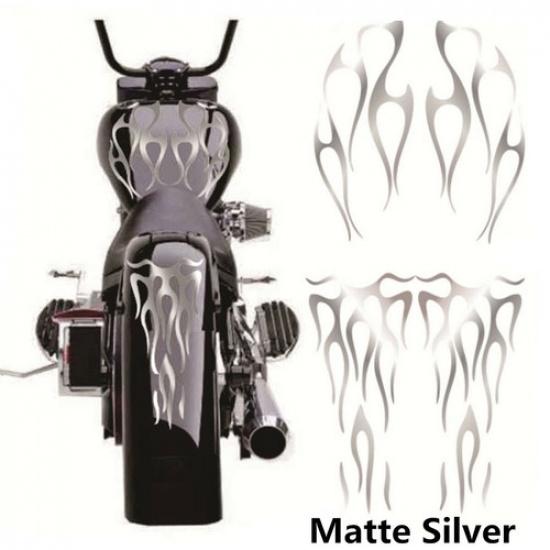Matte Silver Flame Vinyl Decal Sticker Waterproof For Motorcycle Gas Tank Fender