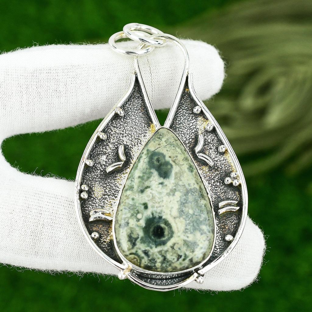 Ocean Jasper Stone 925 Silver Engagement Daughter Unique Bezel Pendant Jewelry