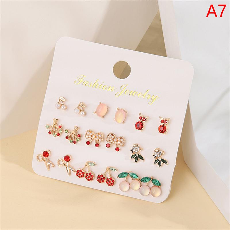 12 Pairs/Set Women'S Pearl Flower Crystal Mix Design Studs Earrings Girls Elegant Gold Heart Ear Jewelry Gift