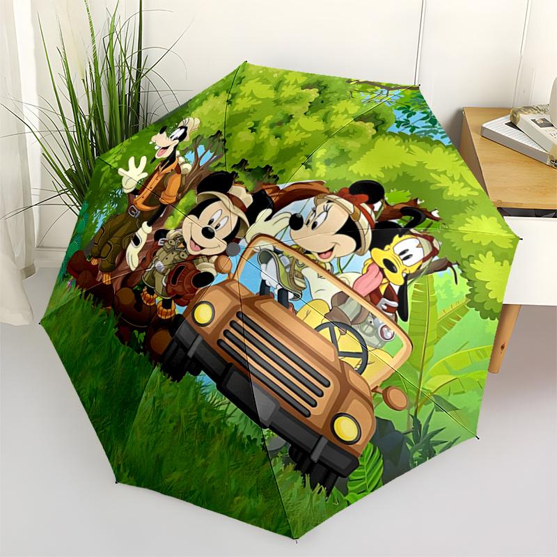 

1pc Mickey Mouse Adventure: Safari-Themed Auto Open Close Umbrella with Foldable Design, Iron Frame, Outdoor Use - Perfect Gift for Fans, Tr