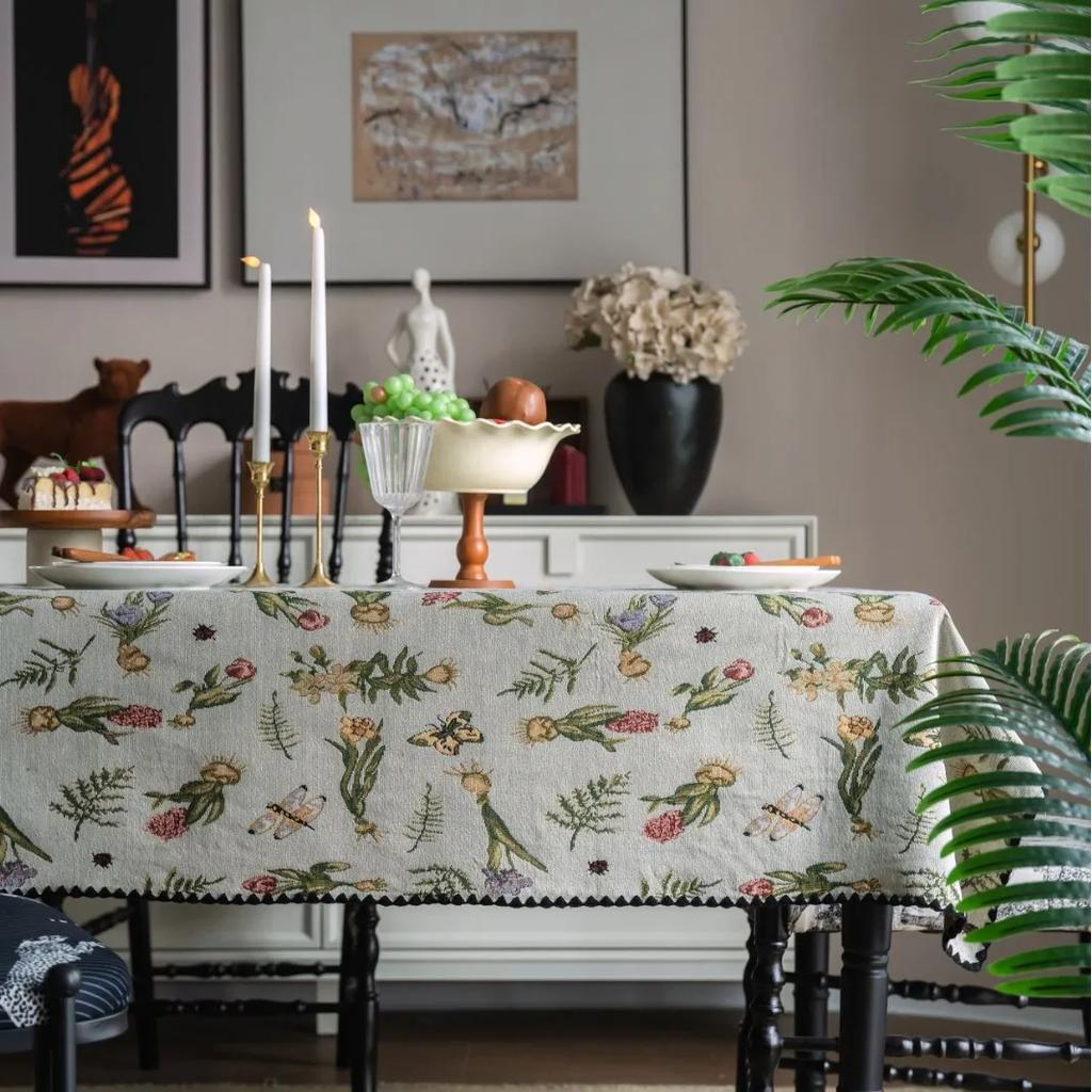 French Retro Colored Flower Table Cloth Tablecloth Rustic Washable Jacquard Rectangular Table Cover For Home Tabletop Decor