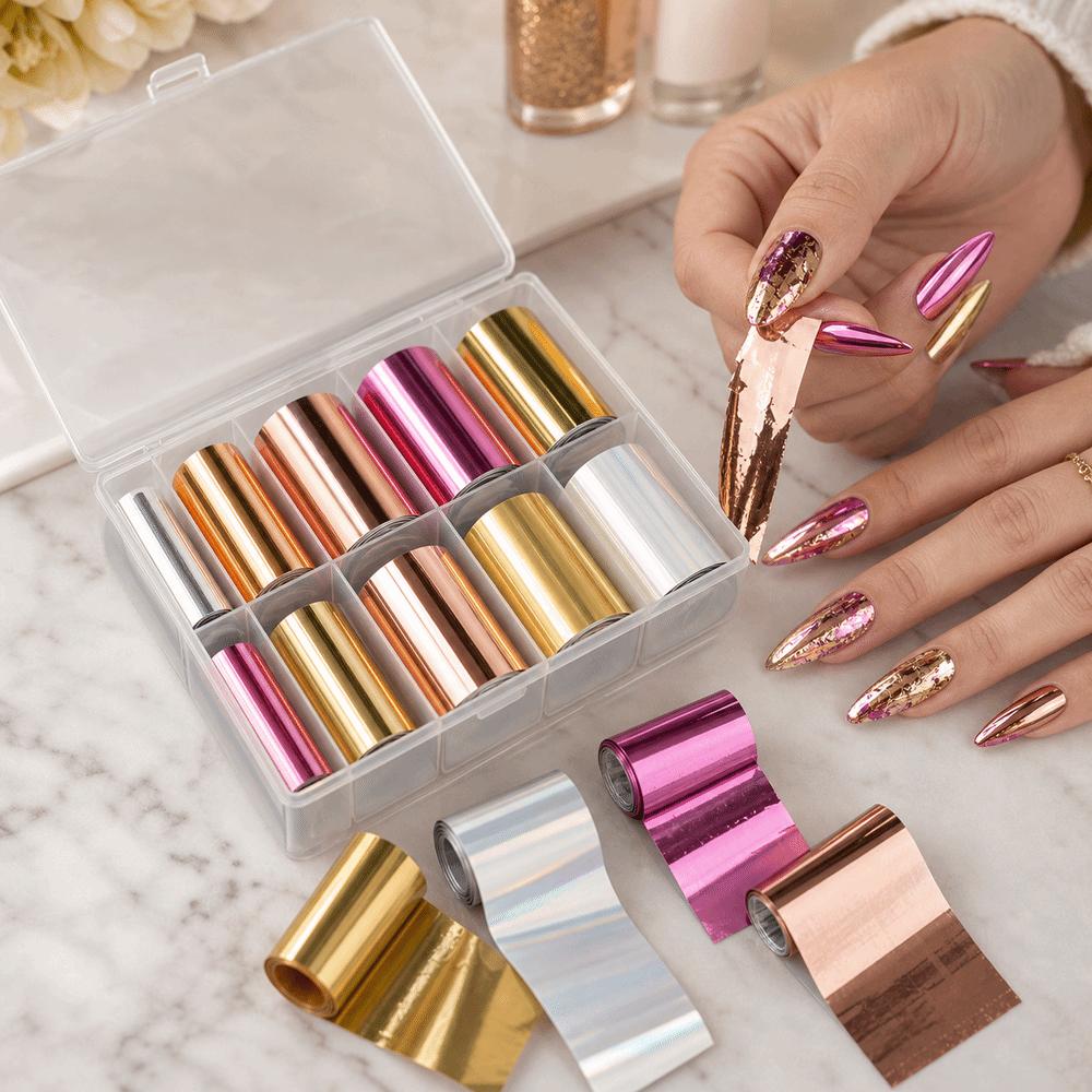 Laser Nail Stickers Gold Rose Gold Nail Art Stickers Professional Nail Decorations  Manicure DIY
