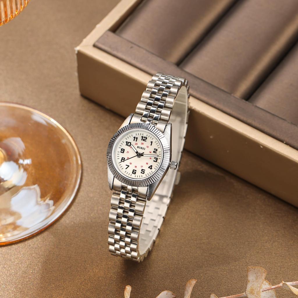 BUREI Analog Quartz Silver Silver Stainless Steel Watch Women's Watch, Waterproof, Business, Stylish, Dial, Band, Simple, Casual, Small, Easy-to-Read,