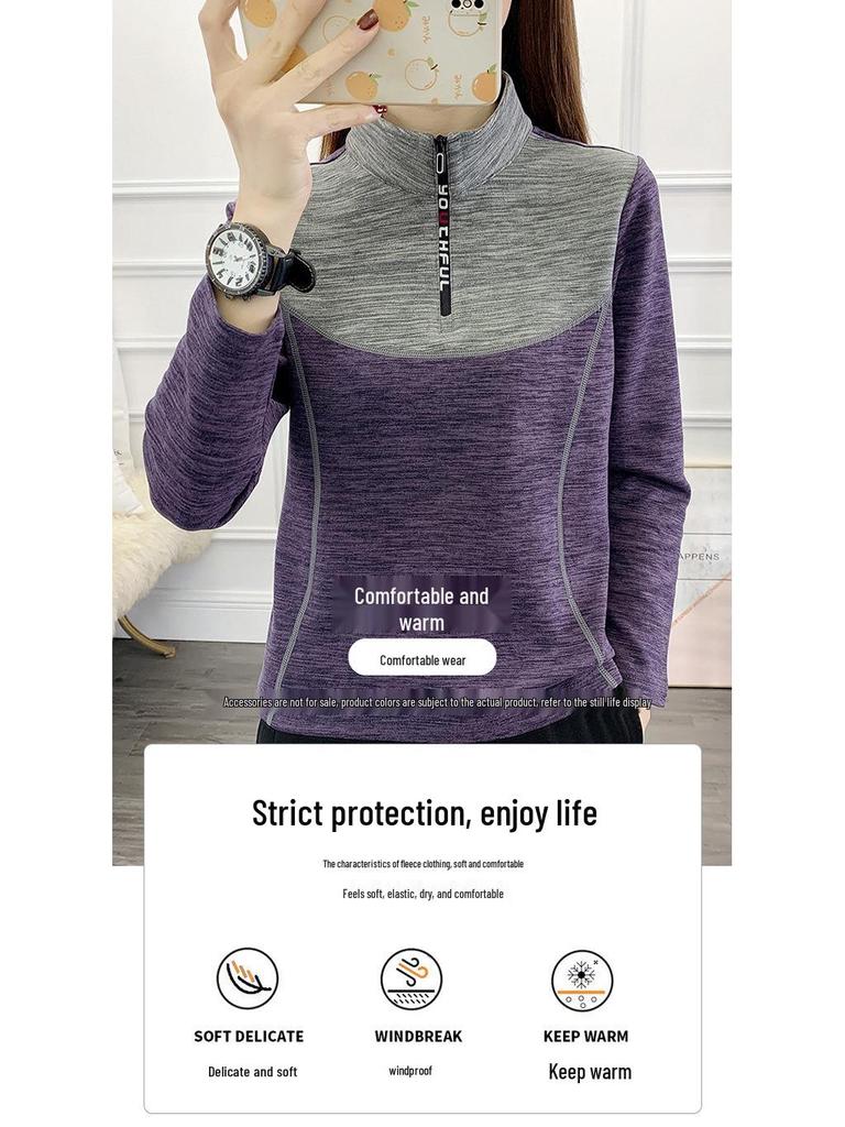 Plus Size Women's Stretch Velvet Fleece Stand-Up Collar Sweatshirt for Autumn/Winter