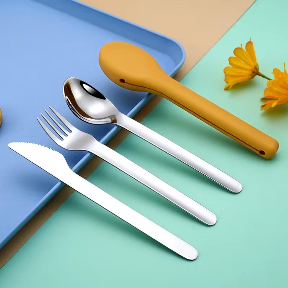 3pcs/set 304 Stainless Steel Children's Tableware Set Rust-proof Flatware Set  Camping