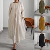 Vestido Vintage Cotone Lino Abiti Lunghi per Le Donne Autunno Solido Manica Lunga Boho Maxi Vestito Tascabile Tunica Camicia Vestito