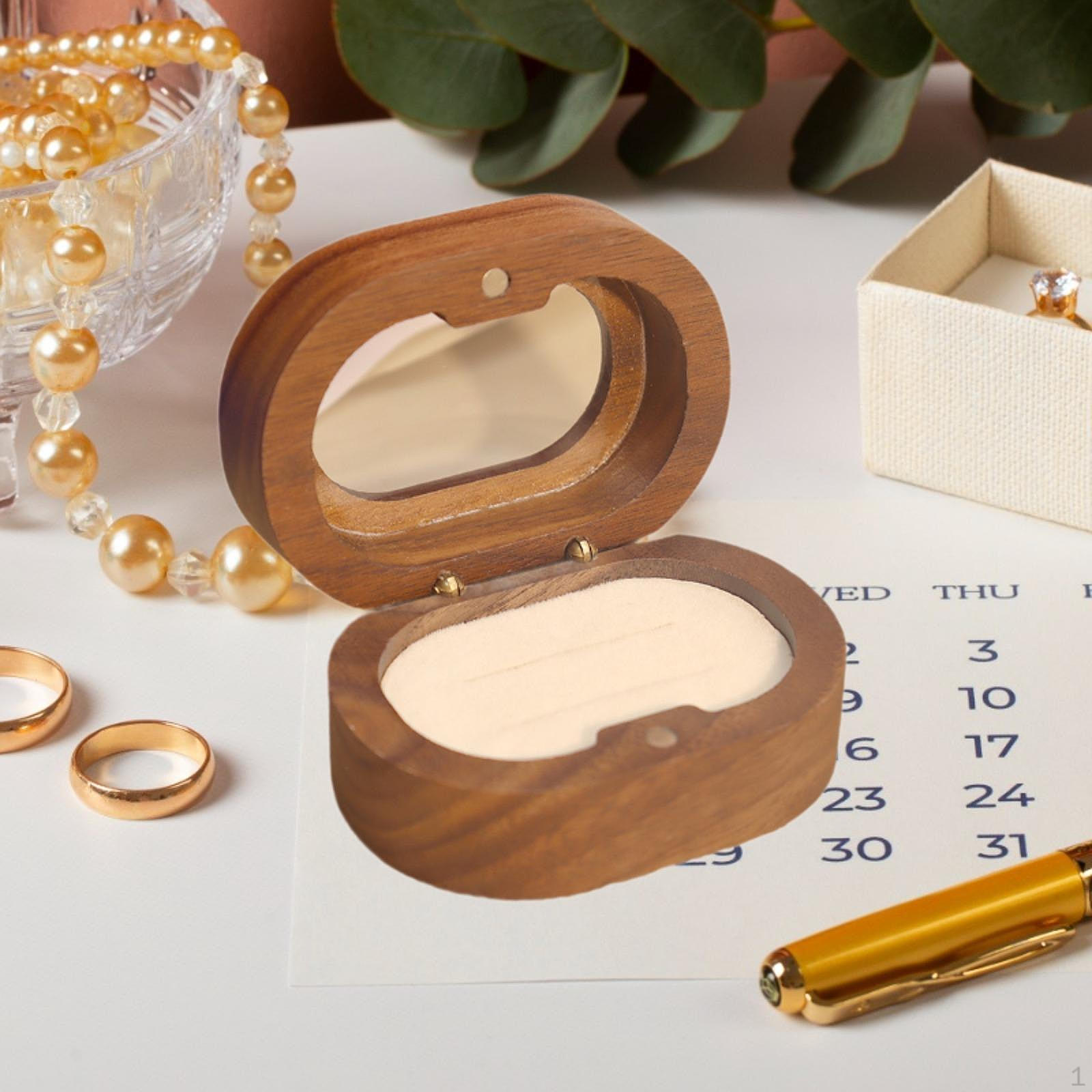 

Держатель для обручального кольца, оконная коробка, многофункциональный деревянный органайзер для ювелирных изделий, овальный витринный шкаф для Beige Double Slot