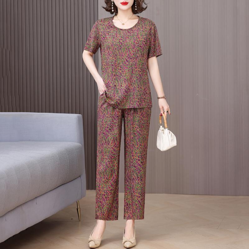 Plus Size Elegant 2 Piece Sets Womens Outfits Summer Vintage Print Wide Legs Trouser Sets