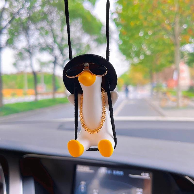 Cool and Stylish Coffee Hat Glasses Duck Car Pendant, Inner Rearview Mirror Pendant