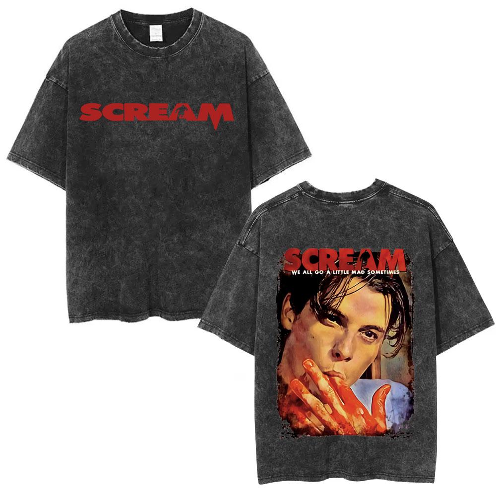 Washed Vintage s Horror Movie Scream Graphic Tshirt Billy Loomis Print T Shirts Men Women Casual Oversized Cotton Tshirts