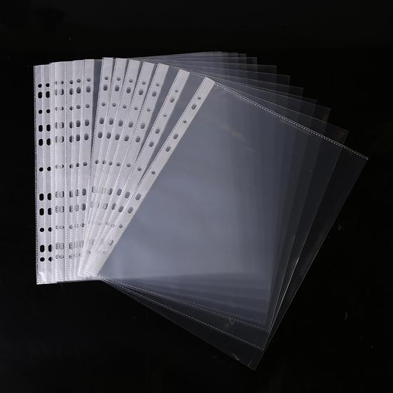 100 Pcs A4 Clear Document Folder Transparent Waterproof Case Document Paper Organizer 11-Hole File Folder for A4 Size Paper School Office Supplies