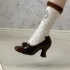 Fashion Spring Summer Block Heel Shallow Single Women's Kitten Heel Bow Round Toe Mary Janes