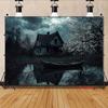 2D Spooky Old Cottage with Boat Photo Booth Backdrop Cloth for Horror Theme