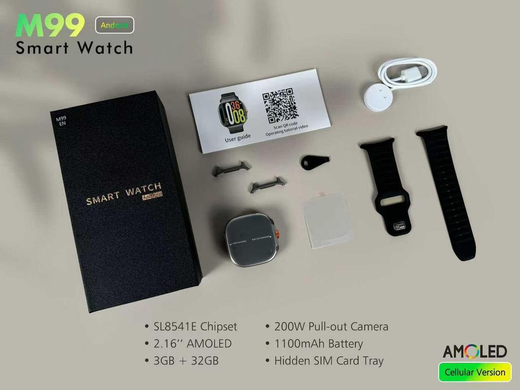 Global 5G Smartwatch m99: 2.4" Waterproof, Rotating Camera, Google Compatible