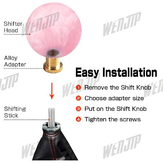 Marble Style Round Ball Shift Knob - Universal Fit For 5 & 6 Speed Manual/Automatic Vehicles, With 3 Adapters HTRACING (Light Pink)
