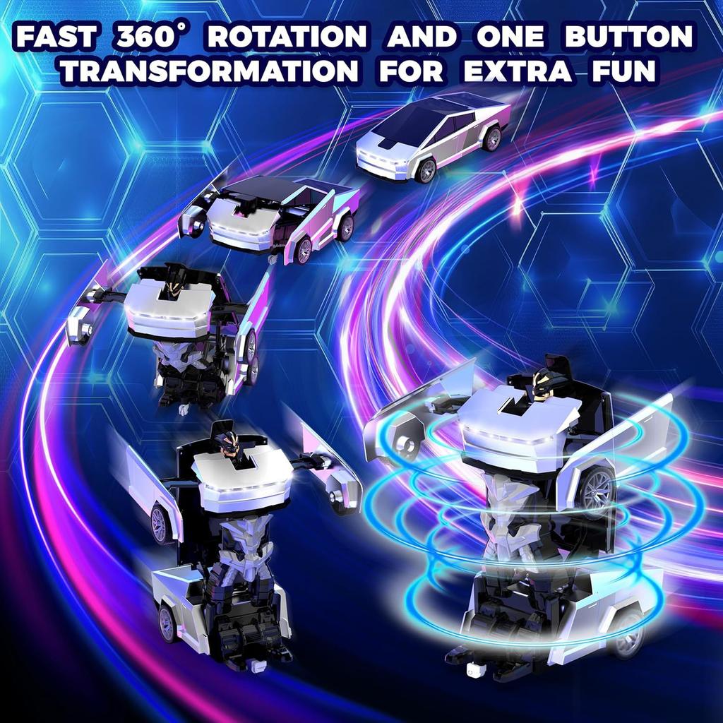Transforming Robot Car Toy for Kids 2.4GHz Remote Control Vehicle with LED Lights 360° Spin Drift Mode Gift for Boys