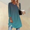 Women's Fashion Casual Three-quarter Sleeve Long Gradient Round Neck Top