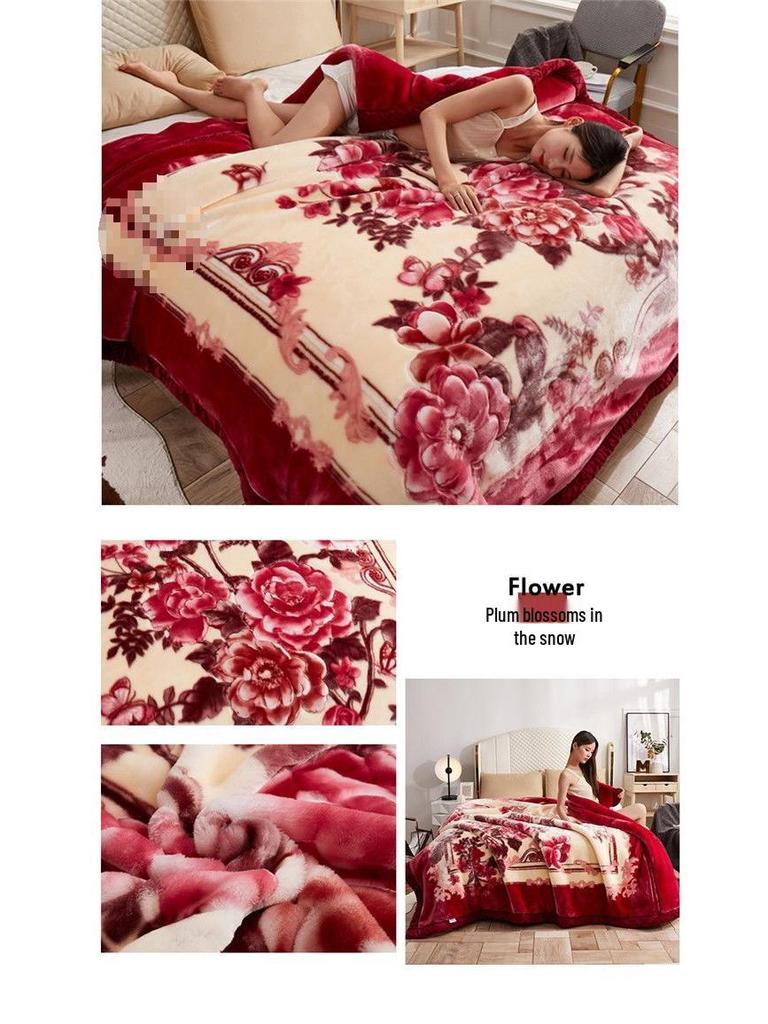 G5Z Double Layer Winter Blanket: Thick Flocked Raschel & Milk Fleece for Cozy Naps.