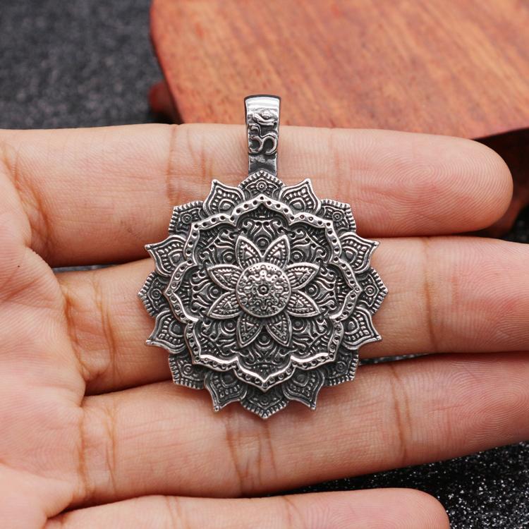 Ready to Ship Stainless Steel Buddhism OM Symbol India Mandala Flower Pendant