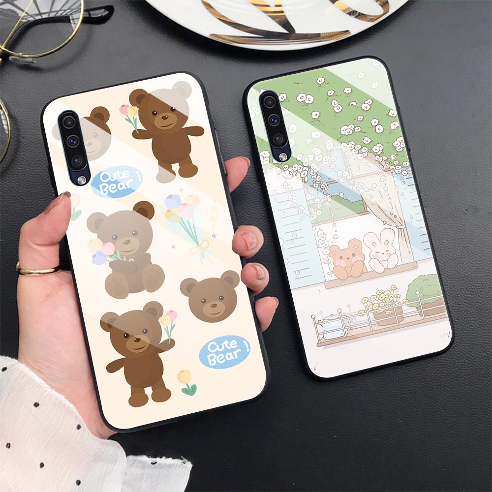 Cute Bear Duck Phone Case For Samsung Galaxy A72 A22 A21s A03 Core A52 A70 A71 A73 A53 A13 5g A03 A42 Tempered Glass Cover