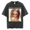 Tricou supradimensionat amuzant cu fața de păpușă uzată, fumând, unisex, pentru femei, streetwear, bumbac, tricou spălat vintage pentru tricouri unisex pentru femei