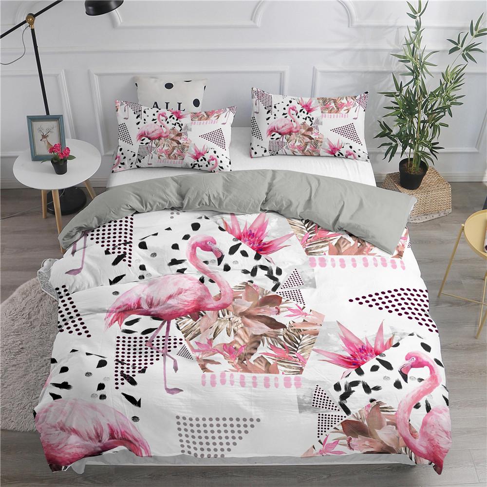 3D Flamingo Printed Bedding Set King Queen Size Cartoon Pink Animals Duvet Cover With Pillowcases 2/3pcs Polyester Quilt Cover