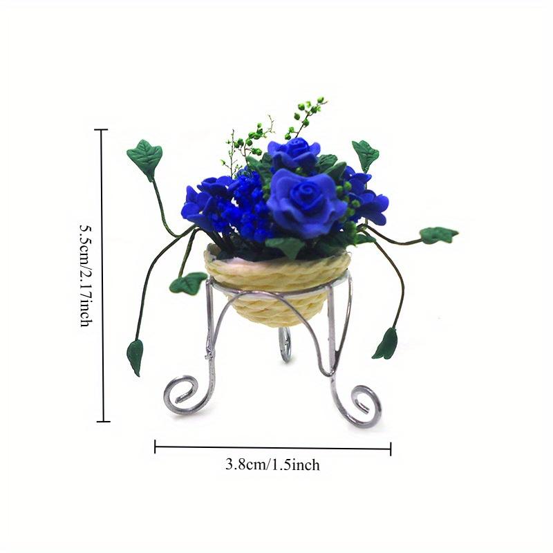 

1:12 Miniature Clay Flower Mini Potted Flower Iron Fence Grass Pot Rose Small Flowerpot Model Bonsai Garden Home Ornament синій