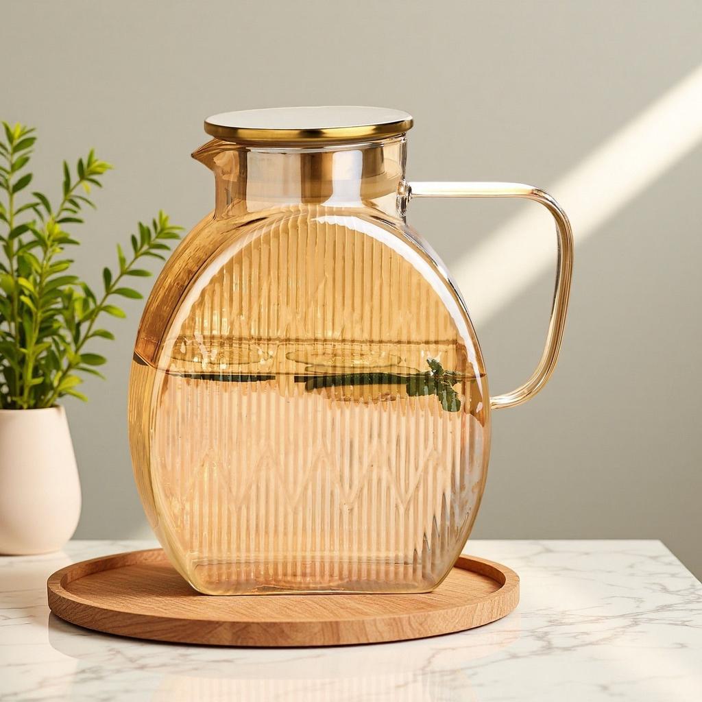 Carafa mare de apă din sticlă cu capac – Vas din sticlă borosilicată pentru frigider și uz casnic