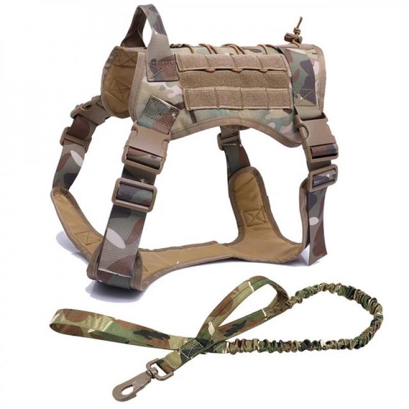 Tactical Nylon Dog Harness with Leash for Outdoor Training