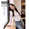 MARK FAIRWHALE Women's Ribbed Long Sleeve Round Neck T-shirt with Side Pleats