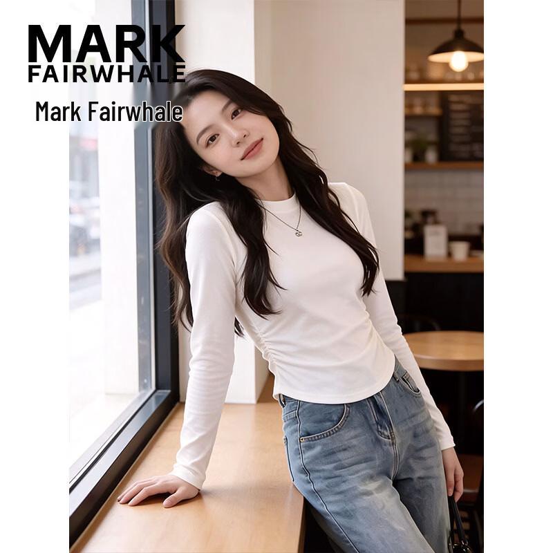 MARK FAIRWHALE Women's Ribbed Long Sleeve Round Neck T-shirt with Side Pleats