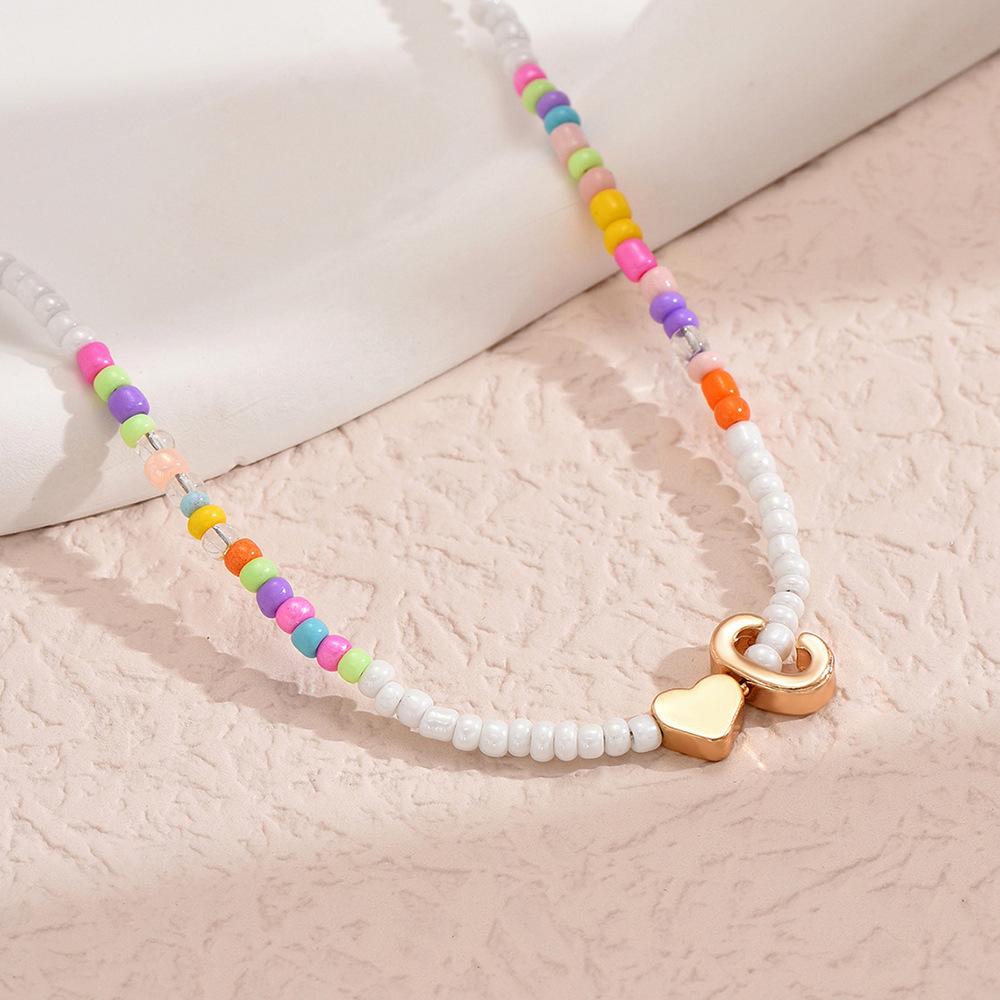 European and American Colored Rice Beads 26 Letter Beaded Necklace Creative Niche Neck Chain Collarbone Chain
