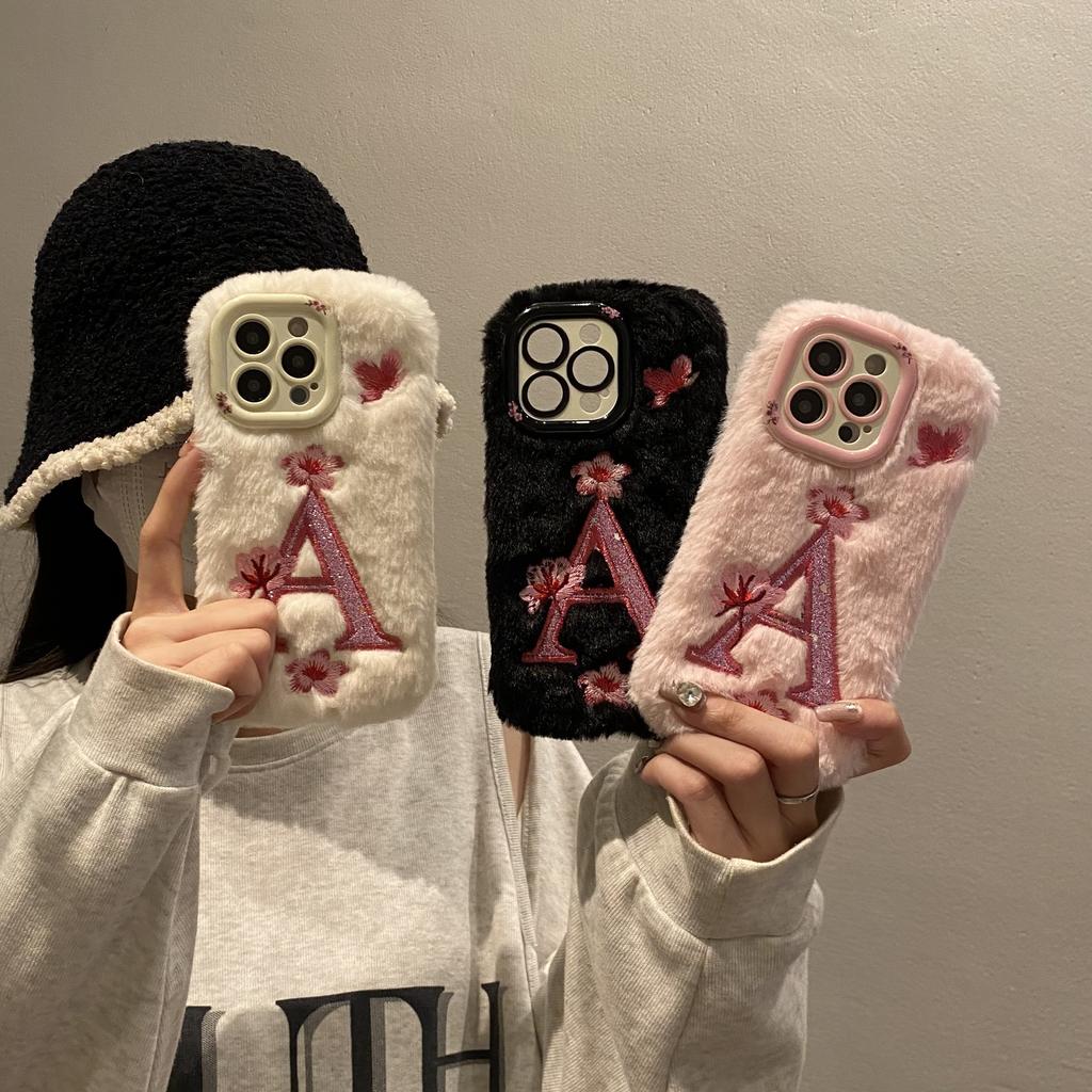 Autumn and Winter Plush Butterfly Flower Mobile Phone Case for Apple 16PROMAX Trend 15 Fine Holes 12 Letters Bracket 11