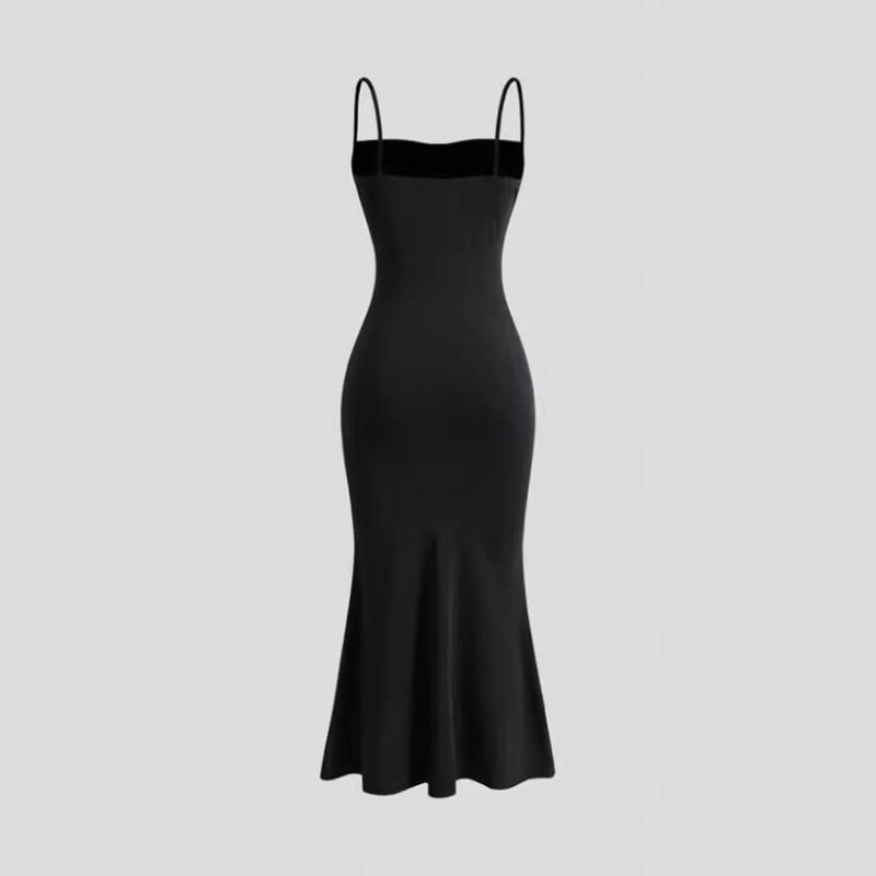 2025 Fashion Elegant Skinny Suspender Fishtail Dress Women Hip Wrap Bodycon Thin Holiday Bodycon Party Long Dress Female Solid Color Clothing