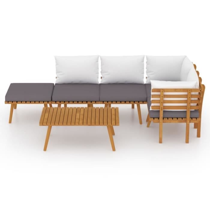 VidaXL Salon de jardin 6 pcs avec coussins Bois d'acacia solide, 56kg, 60 x 60 x 29 cm (l x P x H), Brun