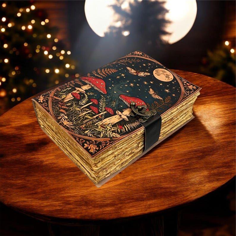 Moon & Mushroom Vintage Diary – Handmade Locking Journal