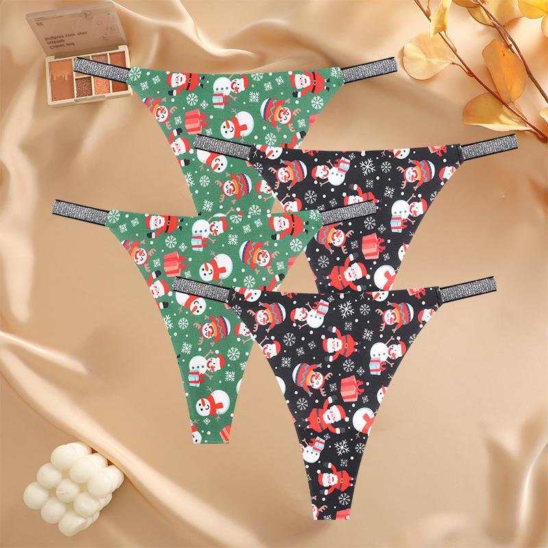

FINETOO 4 шт. стринги со снежинками и Санта-Клаусом, сексуальное дышащее женское нижнее белье, стринги с низкой талией, рождественские трусики с бриллиантами M&Set