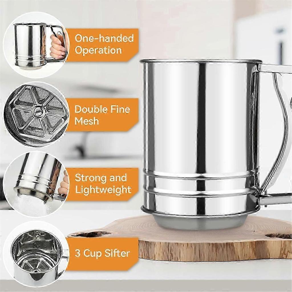 Mehl Sieb, Handheld Edelstahl Sieb Puderzucker Streuer Set, Geeignet für Backen