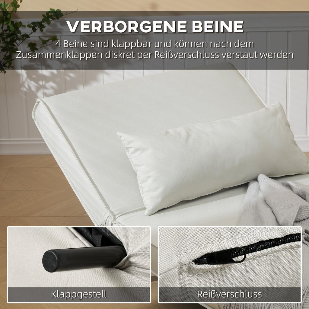 Single Sofa Bed Adjustable Backrest Lounger Nordic Scandinavian 25D Foam Home Linen-Imitation Rubberwood Cream White 94 x 78 x 80 cm