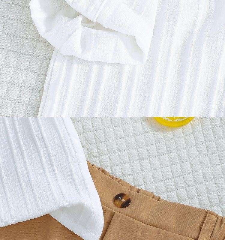 Boys' White Stripe Short-Sleeve Shirt & Khaki Shorts Set (2025 Spring/Summer Collection)