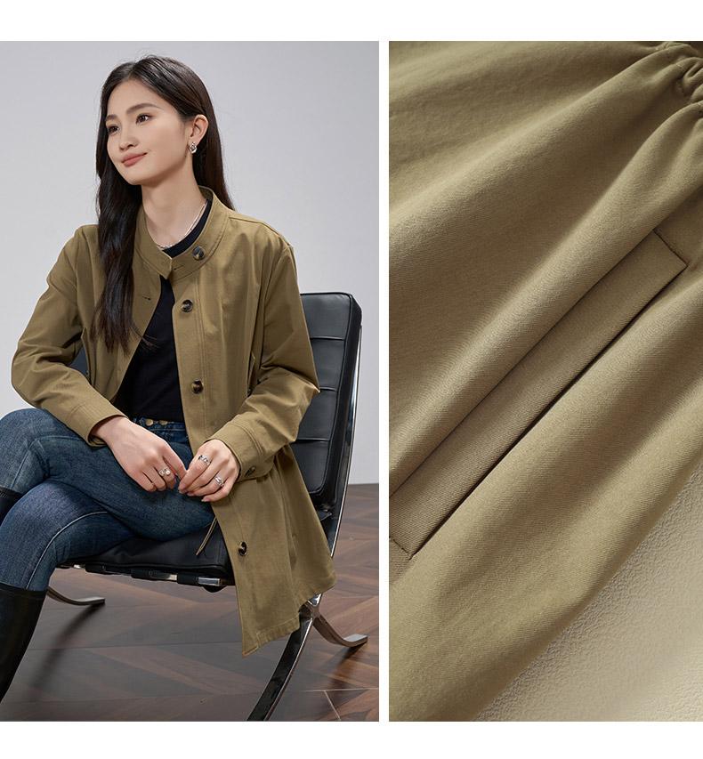 Casual drawstring stand up collar jacket, women's small waist windbreaker, loose top