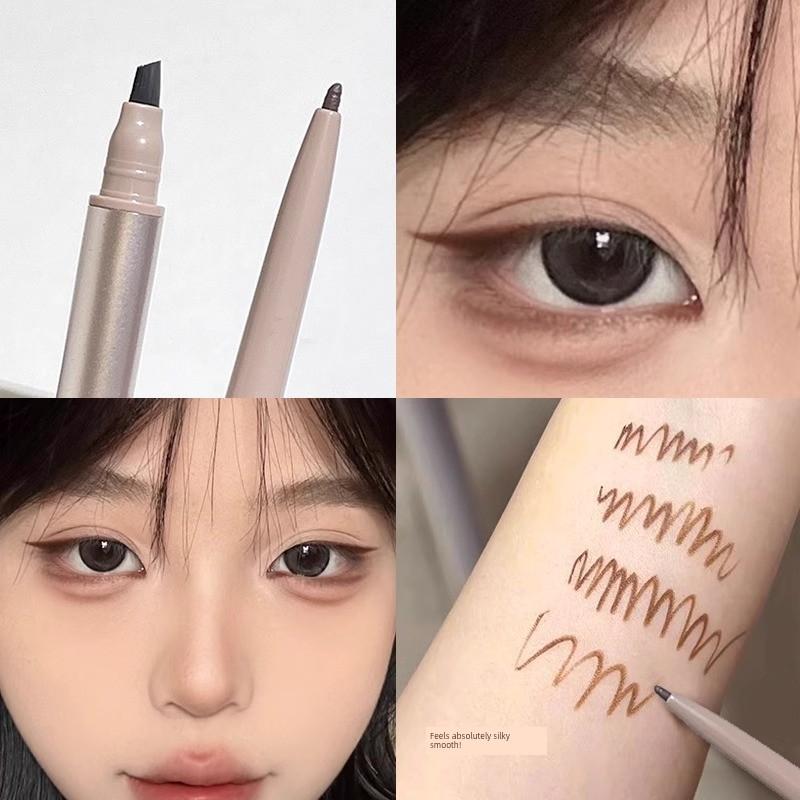 Early Eight People Double-Headed Eyeliner ~ Eyeliner with Knife Peak Brush Long Lasting Waterproof Not Smudge Very Fine Pen Head Two-in-One